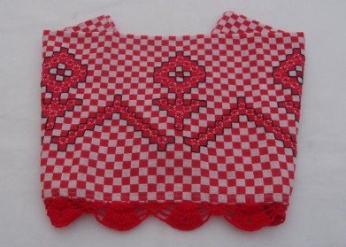 Pano de prato bordado ponto cruz tecido xadrez vermelho I